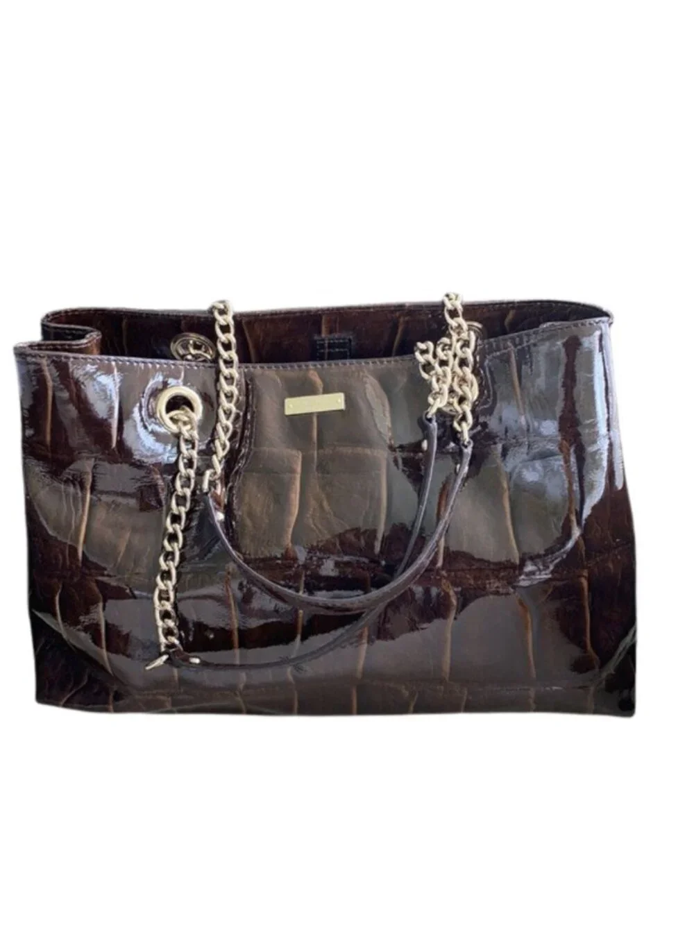 Kate Spade Knightsbridge Helena Handbag. Brown Croc Patent Leather